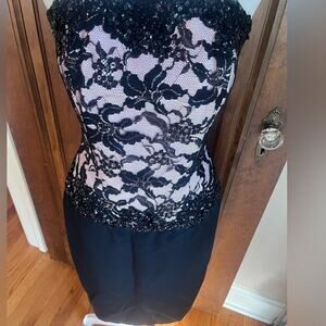 Liancarlo Nude and Black Lace Strapless Dress Women Size 10 8